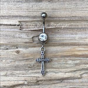 Silver Cross Belly Button‎ Ring